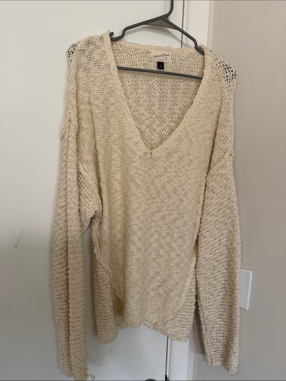 Universal Thread Open-Knit V-Neck Sweater in Cream